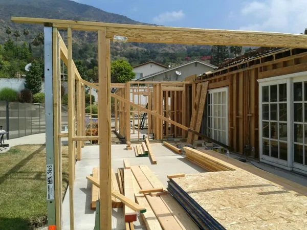 beginning stages of framing for covered patio and master bedroom addition